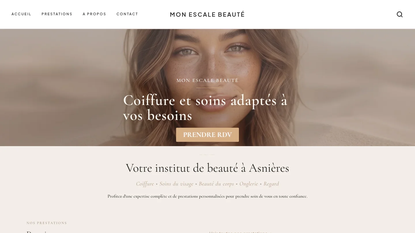 Capture de la page d’accueil de Mon Escale Beauté